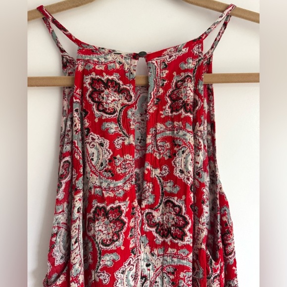 American Eagle Paisley Halter Tunic Tank Top Red Flowy Boho Resort Concert M - Picture 7 of 11